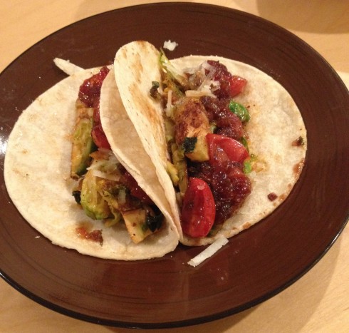 Brussels Sprout and Caramelized Shallot Salsa Tacos